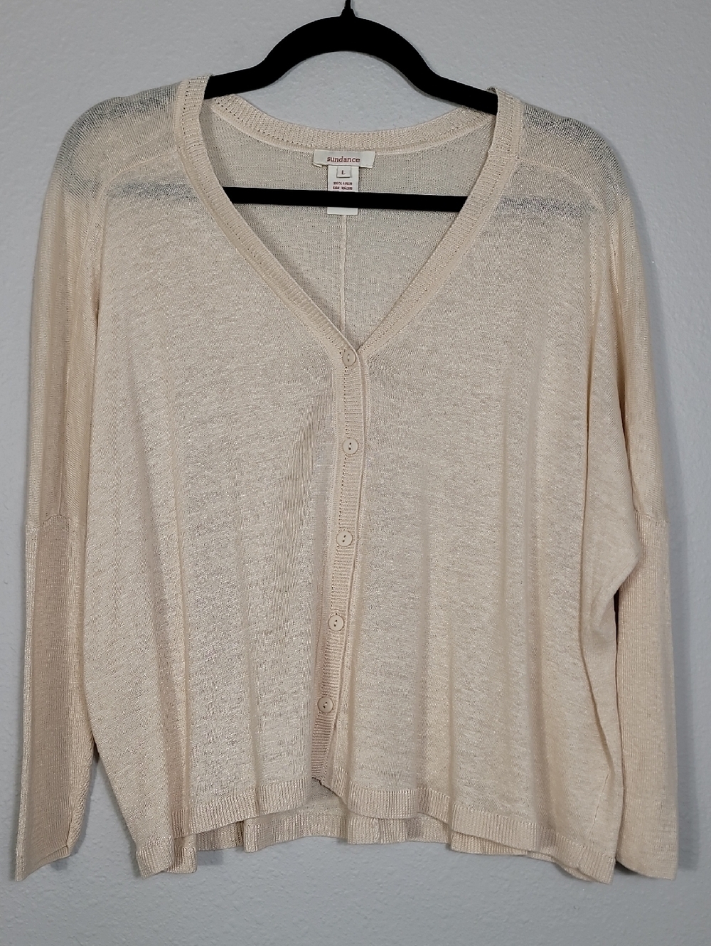 Sundance Linen Button Up Cardigan Size Large Cream Beige Coastal Minimalist